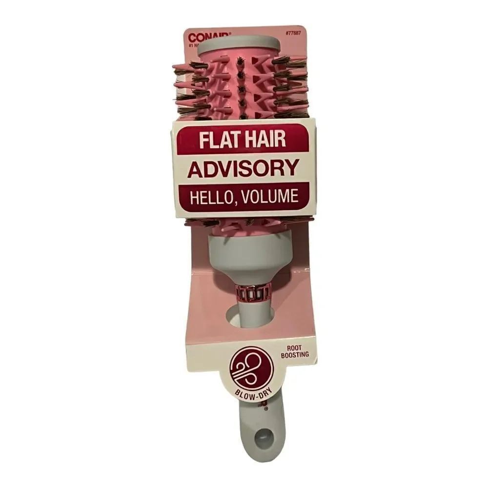 Conair Flat Hair Advisory Blow-Dry Round Hairbrush Boar & Nylon Bristles Pink